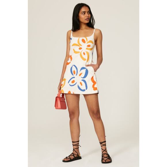 Rebecca Taylor sz 8 romper Fame White Floral Print Linen Cut Out Sleeveless - Picture 1 of 6